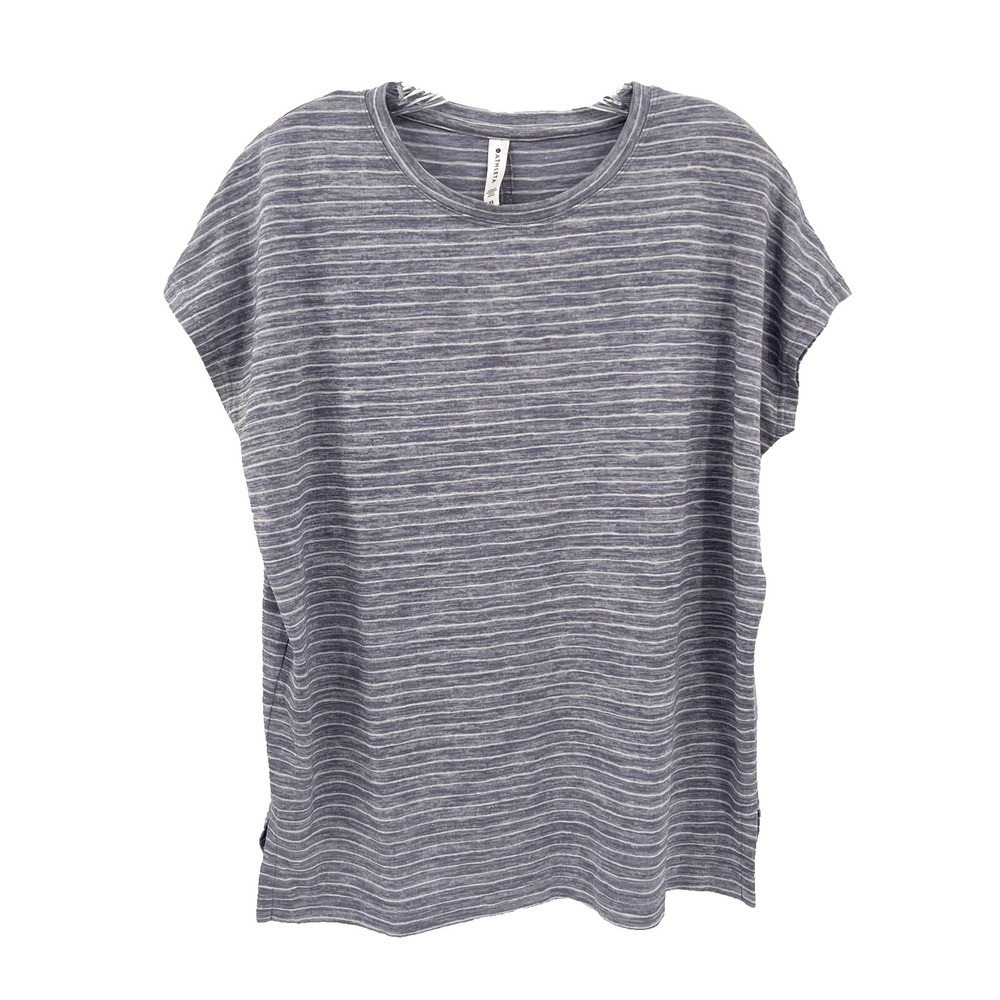 ATHLETA Women's XS Lavender Striped Oversized Cap-Sleeve Modal/Polyester T-Shirt